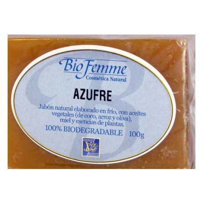 AZUFRE (ZOLFO) JABON BIOFEMME 100gr, específico para el acné juvenil y pieles muy grasas.