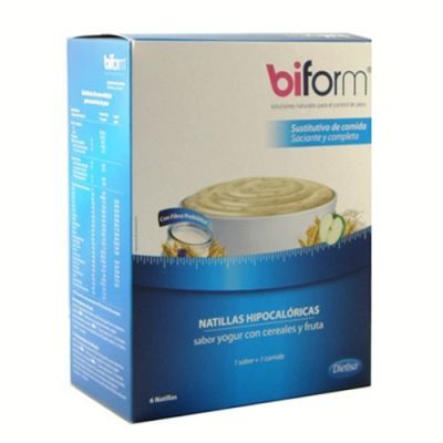 NATILLAS HIPOCALÓRICAS SUSTITUTIVAS SABOR YOGUR CON CEREALES Y FRUTA BIFORM 6 sobres de 52 gr, control de peso.
