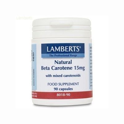 Complemento alimenticio BETA CAROTENO NATURAL 15 mg 90 cap, provitamina A, antioxidante.