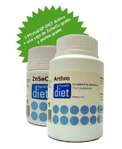 Pack 3 botes de complemento alimenticio Diet Arthro, regenerador articular y 1 botes de Diet ZnSeCu acción antioxidante de regalo