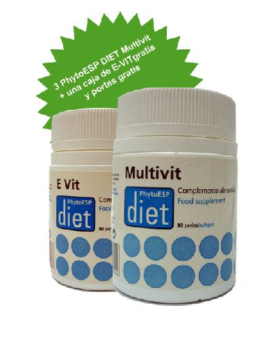 Pack 3 botes de complemento nutricional Diet Multivit, dieta proteinada y 1 bote de Diet E-Vit antioxidante de regalo