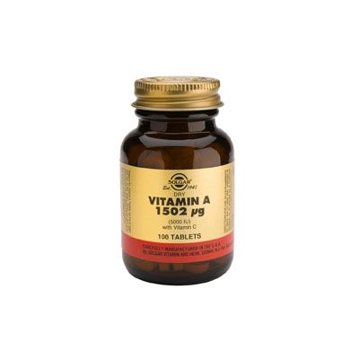 VITAMINA A SECA CON VITAMINA C (5000 UI) 100 comp, salud ocular y crecimiento corporal.