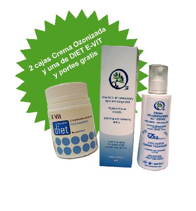 Pack 2 Cremas ozonizadas O3 SKIN y 1 bote de complemento alimenticio PhytoESP Diet E-Vit antioxidante de regalo
