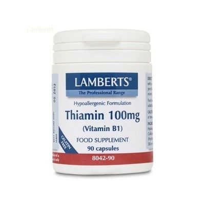 VITAMINA B-1 Tiamina 100mg 90cap, importante para el sistema nervioso y la liberación enzimática de energía a partir de los carbohidratos.