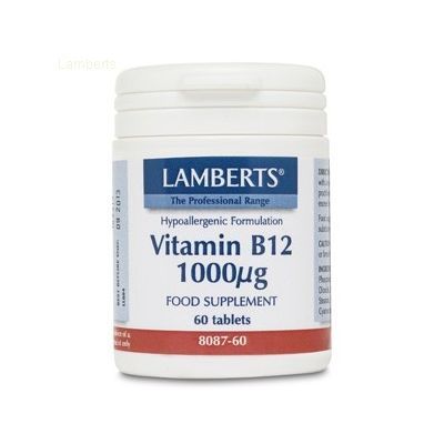 VITAMINA B12 1000mcg 60comp, interviene en la regeneración de la médula ósea, el metabolismo del tejido nervioso y el sistema cardiovascular.