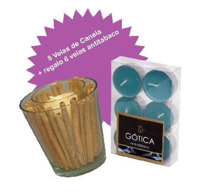 8 velas canela y de regalo 6 velas antitabaco.