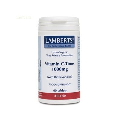 Vitamina C Liberación Sostenida 1000mg 60comp, para el buen estado del sistema inmune, de los huesos, los dientes y las encías.