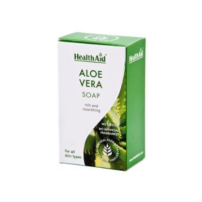 Jabón ALOE VERA HEALTH AID 100grs, para hidratar, limpiar y restaurar el resplandor natural de la piel.