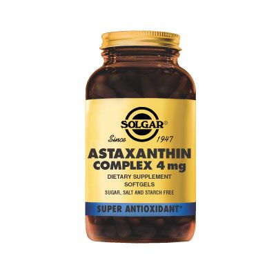 COMPLEJO DE ASTAXANTINA Astaxanthin Complex 4 mg 30 cap, actúa como un antioxidante hidro y liposoluble.