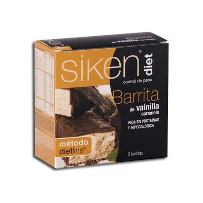 Barrita de vainilla caramelo SIKENDIET 5 unidades, para dietas hiperproteicas y control de peso. 