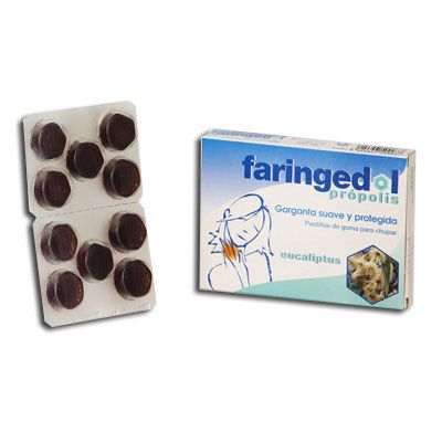 FARINGEDOL PRÓPOLIS SABOR EUCALIPTO 10 pastillas de goma, garganta suave y protegida.