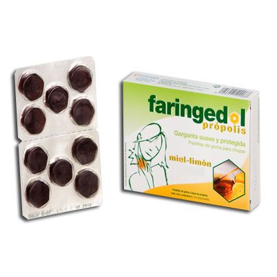 FARINGEDOL PRÓPOLIS SABOR MIEL LIMÓN 10 pastillas de goma, garganta suave y protegida.
