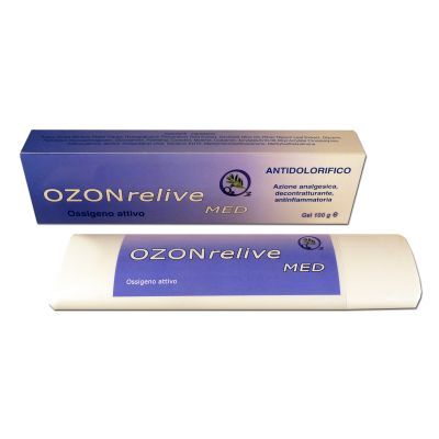 Gel analgésico OZONRELIVE Med O3, acción descontracturante y antiinflamatorio para músculos y articulaciones.