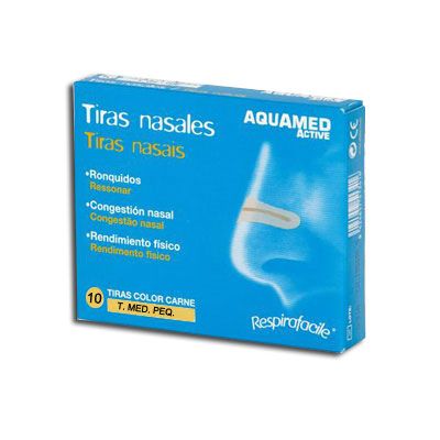 Tiras nasales AQUAMED 10 unidades mediana pequeñas, ronquidos y sistema respiratorio.